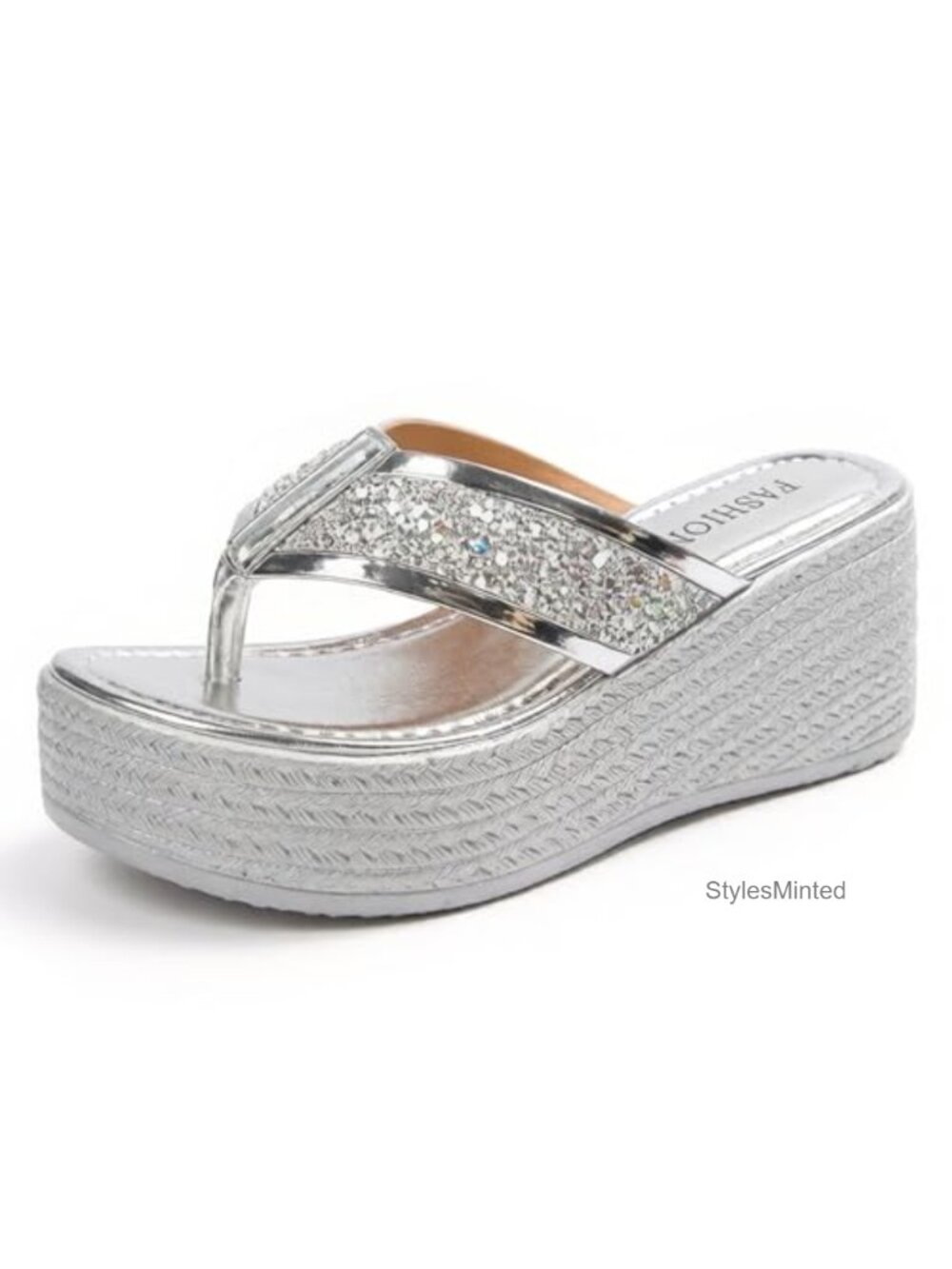 Women's PU Platform Wedge Flip Flop Sandals Sparkly Glitter Summer Comfort
